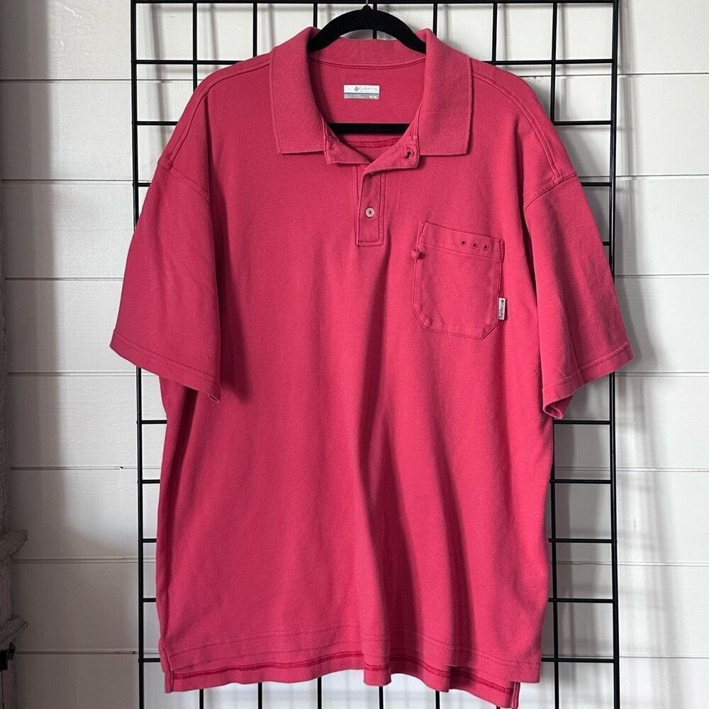 Columbia PFG Bonehead Knit SS Polo Shirt Mens XL Pink Preppy Casual